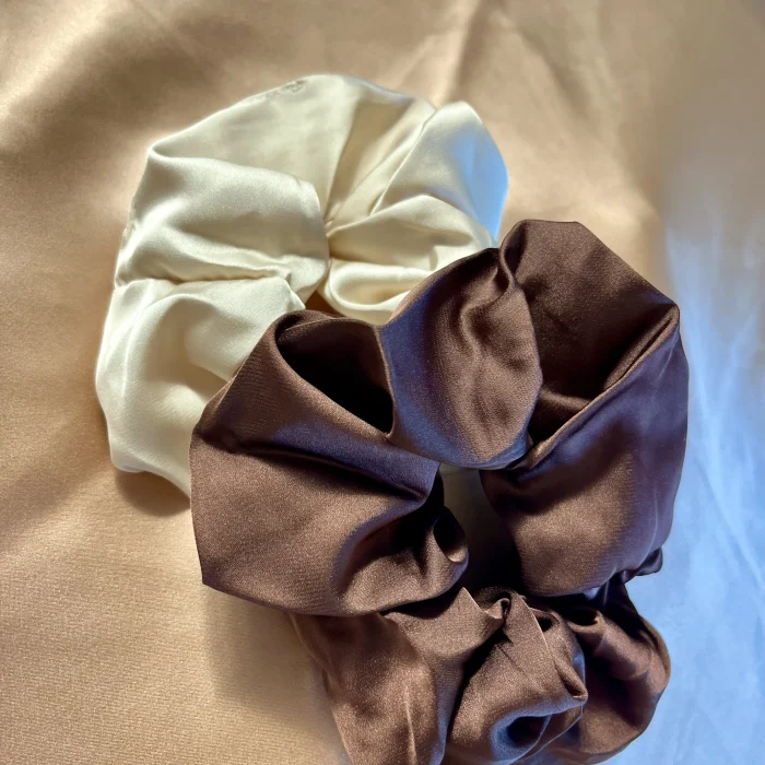 chouchou soie marron et beige, aux couleurs de Maison Jalimar